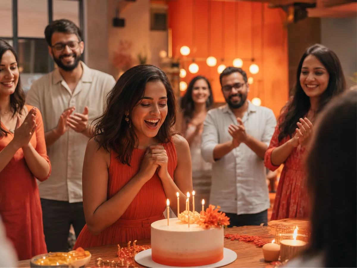 Birthday party guests sharing photos into one private event album