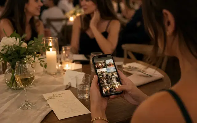 Join: Guests enter the album, see the shared event photos, and continue in the browser or app.